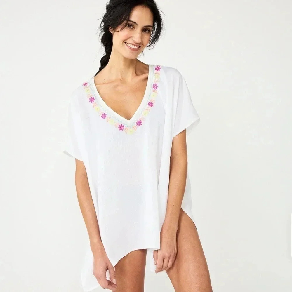 Women’s Freshwater Embroidered Swim Cover-up Tunic - Size Large
